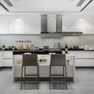 Contemporary L Shaped Kitchen Design With Hexagonal Backsplash