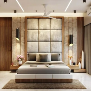 Industrial Living Room Design With Textured Sofa And Brick Accent Walls